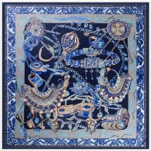 Pobing Seiden schal Frauen große Schals Retro Halskette Druck Stolen quadratische Bandana Luxus Kopftuch Schal weibliche Foulards 130cm