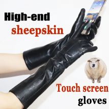 High-End Damen Leder lange Handschuhe, Touchscreen Lederhandschuhe, dicke und dünne verlängerte Herbst und Winter warme Schaffellhandschuhe, Fahrermode Naturlederhandschuhe, neue 2025