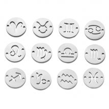 12 Stück gemischte Sternzeichen-Charms, 12 mm, hochglanzpoliert, Sternzeichen mit zwei Löchern, Edelstahl, Zwölf Sternbilder, Charm-Schmuck