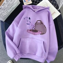 Hot The Pusheen Cat Felpa con cappuccio da donna/uomo Moda Kawaii Coreano Harajuku Felpa unisex anni '90 Cartoon Abbigliamento con cappuccio femminile