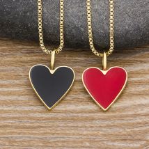 Aibef Mode winzige rote schwarze Herz zierliche Halskette vergoldete Frauen Kette Halsreif emailliert Anhänger Schmuck Accessoires Mädchen Geschenk