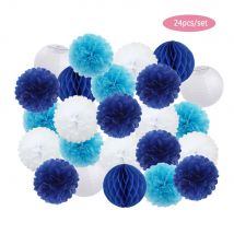 24 teile/satz Baby party Party bevorzugen hängenden Papier Pompon Kinder Junge Mädchen Geburtstag dunkelblau Hochzeits ereignisse Dekoration weiße Laternen