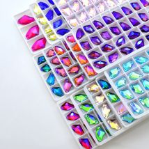 Alle Größen AX-Strasssteine zum Aufnähen, alle Farben AB-Glas-Strasssteine, zwei Löcher, Farben, Nähstein für DIY-Hochzeitskleid-Accessoires