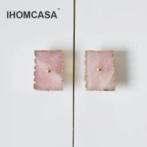 IHOMCASA Natürliche Kristall + Messing Tür Knöpfe Küche Schrank Schuh Schrank Möbel Griffe Kupfer Kommode Schublade Zieht Knob Gold
