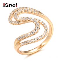 Kinel Neuheiten 585er Roségold-Ring, geometrische Welle, natürlicher Zirkon, Fingerringe für Frauen, Hochzeit, Modeschmuck, Kristall, Geschenk