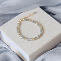 Natural Labradorit Bead Bracelet  Women Handmade Jewelry 14K Gold Filled Not Fade Chain Charm Small Bead Adjustable Bracelet