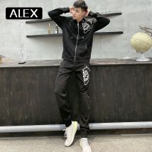 Alex Plein Hoodies Mann 100% Baumwolle Umriss Schädel Stickerei Fleece Zip-up Streetwear Menashion