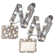 Grey Lovely Cute Cats Anime Lanyard Badge Holder ID Card Lanyards Mobile Phone Rope Key Lanyard Neck Straps Keychain Key Ring