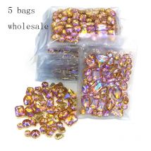Heißer verkauf Großhandel 5 taschen mixed form nähen auf glas Gelb AB gold basis strass diy kleid/Kleidung zubehör