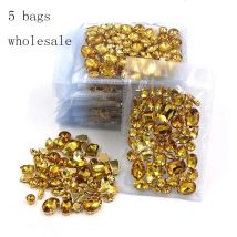 Heißer verkauf Großhandel 5 taschen mixed form nähen auf glas Goldene gelb gold basis strass diy kleid/Kleidung zubehör
