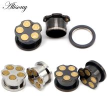 Alisouy 2 Stück 6-16mm Edelstahl Ohr-Tunnel Plugs Schwarz Silberfarben Expander Stretcher Ohr-Dehner Piercing Körperschmuck