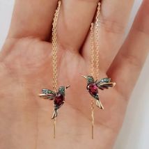 1 Paar einzigartige lange Tropfen-Ohrringe, Vogel-Anhänger, Quaste, Kristall-Anhänger, Ohrringe, Damen-Schmuck-Design, 2 Farben, Kolibri-Ohrring