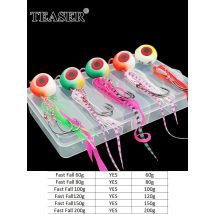 TEASER J29 5pcs 60g 80g 100g 120g 150g 200g Sliding Kabura Inchiku Jig Lure Kit Metal Head Fast Sinking Saltwater Jig Bait