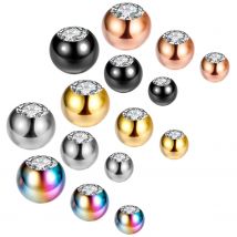 10 Stück G23 Ersatz-Ersatzballen mit Zirkonia, Labret-Langhantelstange, Piercing-Aufsätze, 16 g (1,2 mm), DIY-Körperschmuck
