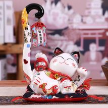 8,6 zoll Keramik Maneki Neko Glückliche Katze Geld Box Münze Bank Japanischen Lange Schwanz Glück