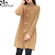 UHYTGF Nerz Fleece Herbst Winter Pullover Frauen Langarm-rollkragenpullover Halb Pullover Bodenbildung Kleidung Lose Große Größe Tops 1890