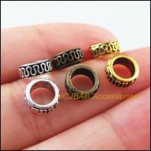 60 Stück tibetisch versilbert. Antik vergoldete, bronzefarbene runde Blumen-Abstandsperlen, 8 mm