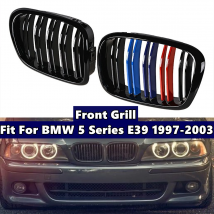 2Pcs Frontschürze Hood Niere Grill M Sport Stil Dual Lamellen Gitter Für BMW 5-Serie E39 1995-2004 Matte Glänzend Schwarz