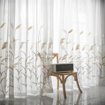 Modern reed leaf embroidered tulle curtain living room curtain bedroom White Tulle kitchen balcony children's room custom yarn