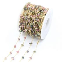 5 Meter Goldmessing-Draht mit Rohsteinen umwickelt, Rosenkranz-Ketten, bunte Turmalin-Chip-Gliederkette, Halskette, Armband, Schmuckzubehör