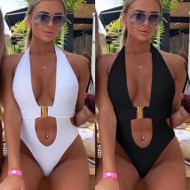 2025 neue Weiß Schwarz Halter Tiefem V-ausschnitt Weibliche Monokini Badeanzug Frauen Bademode High Cut Badende Badeanzug Schwimmen dame