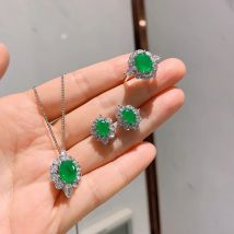 Luxus Smaragd Türkis Edelstein Stud Ohrringe/Ring/Halskette Hochzeit Engagement Feine Schmuck Sets Jahrestag Geschenke Für Frauen