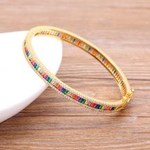 Nidin New Arrival Fashion Design Woman CZ Bangles Simple Clasp Copper Zircon Jewelry Wholesale Fine Party Wedding Gift