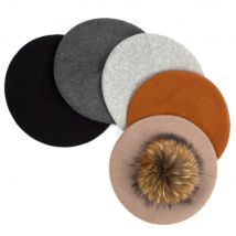 Geebro Women's Beret Hat Winter Casual Knitted Cashmere Berets With Raccoon Fur Pompom Femme French Solid Artist Beret Cap