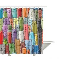 YOMDID Cartoon Bath Curtain Waterproof Shower Curtains Polyester Cat Pattern Bath Screen Curtain for Bathroom Christmas Gift