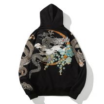 Makuluya Hoodies Yokosuka Black Dragon Phoenix Suzaku Muster bestickter Pullover Sakura