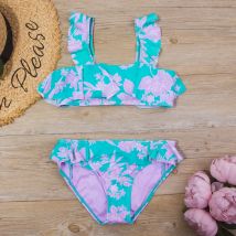 Falbala Print Kids Girls Split Swimsuit Swimwear Children Bikini Set 2026 Summer Beach Outdoor Baby Two Piece Beachwear