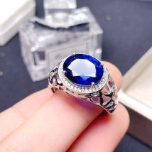 Luxus Mann Ring muskulösen Charakter blauen Saphir große Größe Edelstein echte 925 Silber feinen