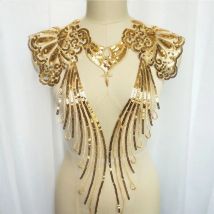1 Set Gold Pailletten Spitze Stoff Edle Kleid Applikationen Gestickte Quaste Kragen Mesh Nähen Patch Für Hochzeit Dekoration Kleid DIY