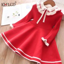 Herbst Kinder warmes Pullover Kleid für Mädchen Säugling lässig reine Farbe plissiert Prinzessin Kleid Baby Mädchen Winter Strickkleid