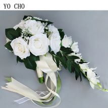 YO CHO Seidenrose Hochzeit Brautstrauß Hand halten Blumendekoration Urlaub Party Versorgung Europäischer Wasserfall Rosen Hochzeitsstrauß