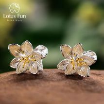 Lotus Fun Ohrringe aus echtem 925er-Sterlingsilber, natürlich, kreativ, handgefertigt, edler