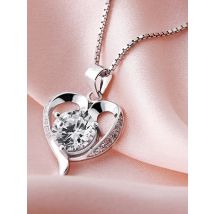 ZDADAN 925 Sterling Silver Heart Crystal Necklace For Women Fashion Jewelry Accessories
