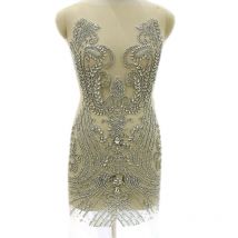 Large Rhinestone Applique for Sewing on Dress, Heavy Patch, Crystal Beaded Body, Evening Prom, Handmade Supply, WDP-406