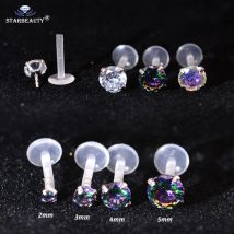 2 Stück Regenbogen klar AB Zirkon Bioplast Labret Monroe Lippen Ohrstecker Knorpel Tragus Helix Piercing Ohrstecker Ring 16g Körperschmuck