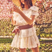 TEELYNN Schmetterling Spitze Mini Tiered Kleid Für Womem Vintage Weiß Baumwolle Floral Stickerei