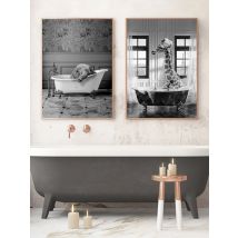 Black and White Animals Bathroom Photo Wall Art Pictures Giraffe Elephant Funny Posters Canvas Painting Prints Bathroom Decor