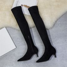 2025 Winter Warme Pelz Über Das Knie Frauen Stiefel Stretch Stoff High Heel 6 cm Zipper Schuhe Schlank Spitz Oberschenkel hohe Stiefel Frau