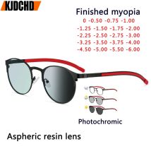 KJDCHD Photochromism Brillen Retro Runde Legierung Rahmen Myopie Gläser Im Freien UV Schutz Dioptrien-0,5-1,0-1,5-2,0 zu-6,0