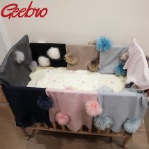 Geebro Neugeborenen Warme Wolle Swaddling Decke Mit 15cm Echt Waschbär Fell Pompon Kinder Baby Travel Schlaf Decke Bettwäsche