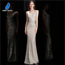 DEERVEADO Elegante scollo a V abito da sera con paillettes lungo 2025 nuove donne sirena abito formale abito da festa aderente maxi abito da ballo