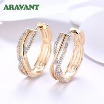 ARAVANT 925 Silber 24 mm 18 Karat Gold Twist Creolen für Damen, modischer Hochzeitsschmuck