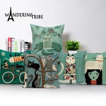 Cartoon Fuchs Decor Kissen Abdeckung Bunte Elefanten Werfen Fall Tier Dekorative Katze Outdoor Leinen Hause Sofa Kissen Deckt Kissen