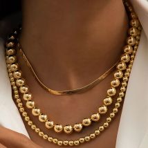 Multilayer Flache Schlange Kette Halskette Frauen Vintage Acryl Gold Farbe Metall Perlen Perlen Halsketten Mädchen Party Mode Schmuck