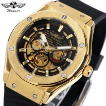 GEWINNER Luxus Herren Mechanische Uhren Kautschukband Männlich Automatische Skelett T-WINNER Armbanduhr Leuchtzeiger Weihnachtsgeschenk für Männer