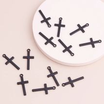 Leslie 20 Stück schwarze Kreuz-Charms-Anhänger für handgefertigte DIY-Armbänder, Halsketten, 27 x 12 mm, Herstellung von Schmuckzubehör